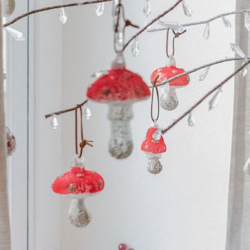 Red Silver 3 Glass Mushrooms