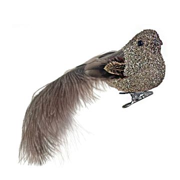 Silver Giltter Bird with Ostrich Tail