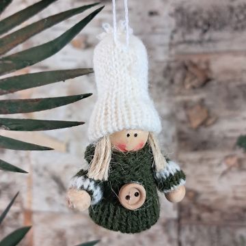Green White Knitted Doll