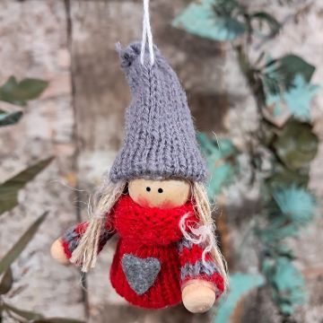 Grey Red Knitted Doll