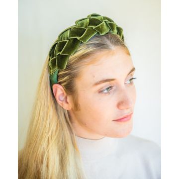 Leaf Green Velvet Lattice Headband