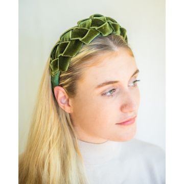 Leaf Green Velvet Lattice Headband