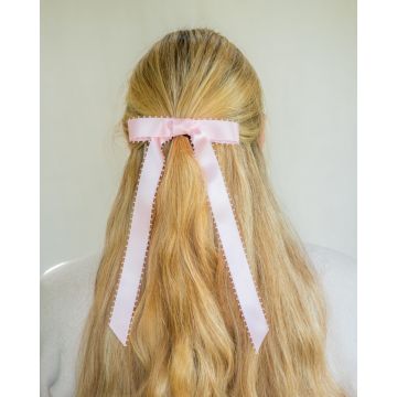 Pale Azalea Picot Edge Satin Hair Bow