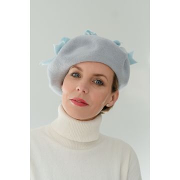 Periwinkle Felt Beret Velvet Bow