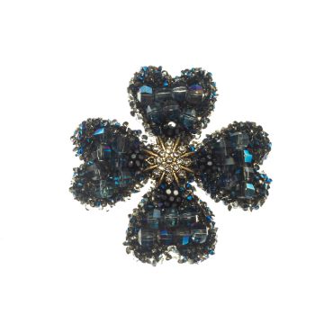 Pitch Blue Iron on Beaded Flower