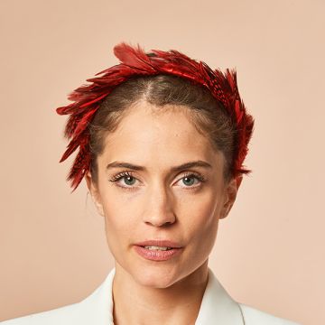 Post Box Red Spotted Feather Headband