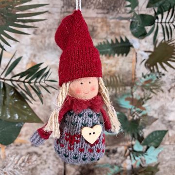 Red Grey Knitted Doll