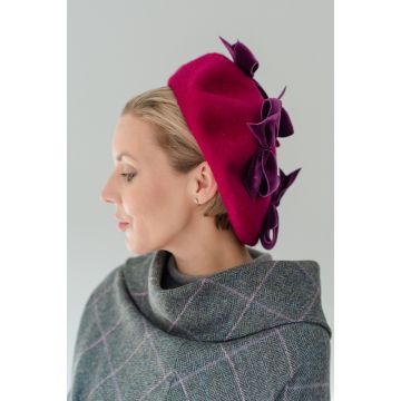 Ripe Plum Felt Velvet Bow Beret