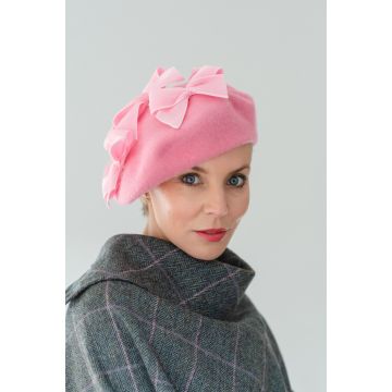 Rose Blush Felt Velvet Bow Beret