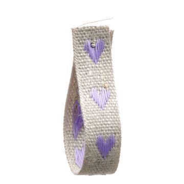 Scabious Lilac Linen Ribbon with Hearts (D)