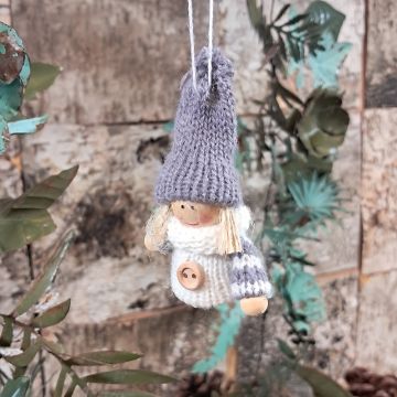 White Grey Knitted Doll