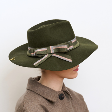 Leaf Green Trilby with Plaited Cord and Ombre Ribbon