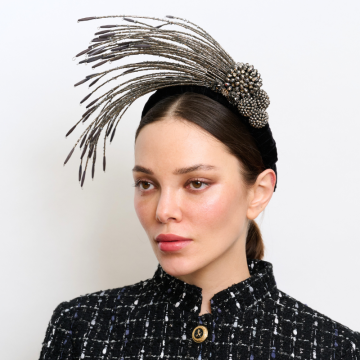 Flint and Black Bugle Bead Spray Sweep Headband