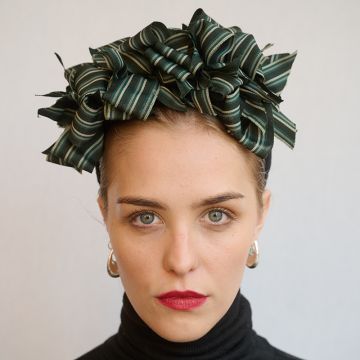 A V V Chapeaux  grosgrain bow-on-bow headband in shades of Green.