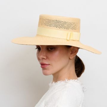 Cream V V Chapeaux genuine ladies Goodwood panama with V V Rouleaux grosgrain bow.