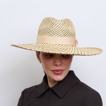 V V Chapeaux genuine ladies Goodwood panama with V V Rouleaux Clotted Cream bow and band.