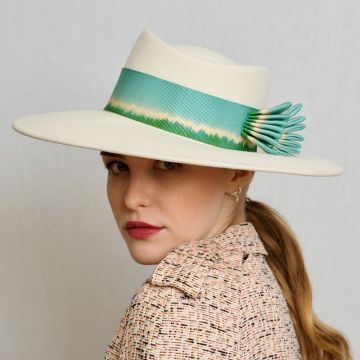 Clotted Cream Felt Trilby with Ombre Grosgrain Detailing