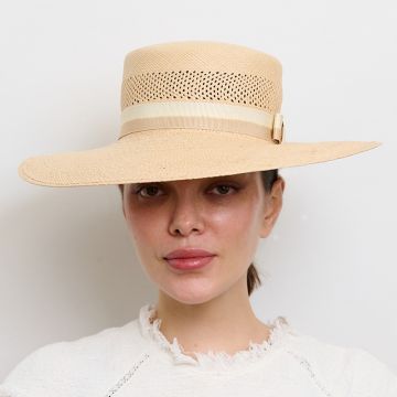 V V Chapeaux Cream Goodwood Straw genuine panama with a V V Rouleaux ombre grosgrain.