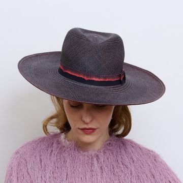 V V Chapeaux Damson Ladies Epsom genuine panama with V V Rouleaux ombre grosgrain ribbon band.
