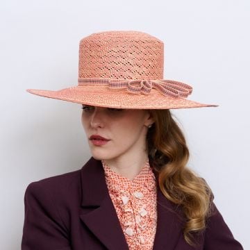 V V Chapeaux genuine ladies panama in shade of Apricot with V V Rouleaux grosgrain ribbon. 