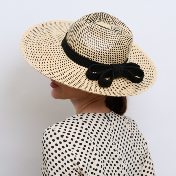 Cream and Black Panama Hat