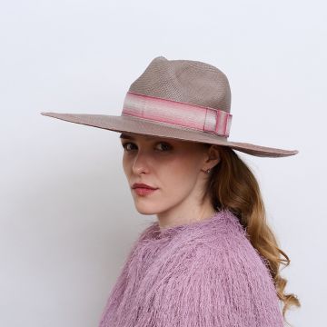 V V Chapeaux genuine Pale Wisteria panama with V V Rouleaux ombre ribbon band.