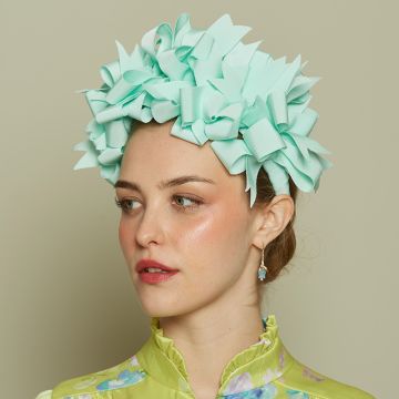 A V V Chapeaux Moroccan Mint Tea grosgrain bow-on-bow headband.