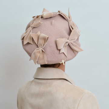 Pebble Felt Velvet Bow Beret
