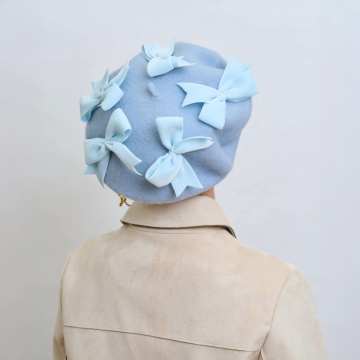 Periwinkle Felt Velvet Bow Beret