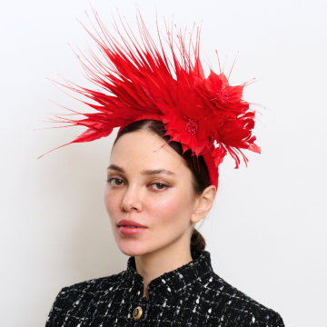 Post Box Red Handcut Feather Headband
