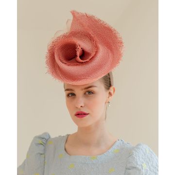 A V V Chapeaux Vintage Blusher straw sculpted faux rose headpiece with Clotted Cream and Vintage Blusher roses.