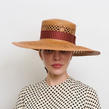 V V Chapeaux genuine ladies Epsom panama in Onion Skin shade with V V Rouleaux ribbon band.