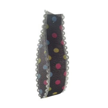 Black Picot Edge Dot Grosgrain