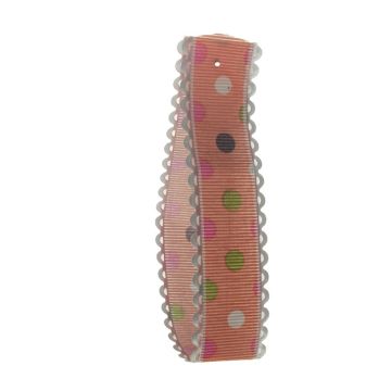 Deep Apricot Picot Edge Dot Grosgrain
