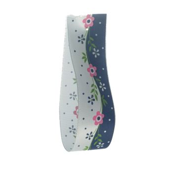 Pitch Blue Flower Satin