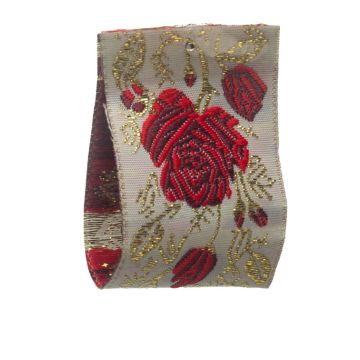 Post Box Red Floral Metallic Jacquard