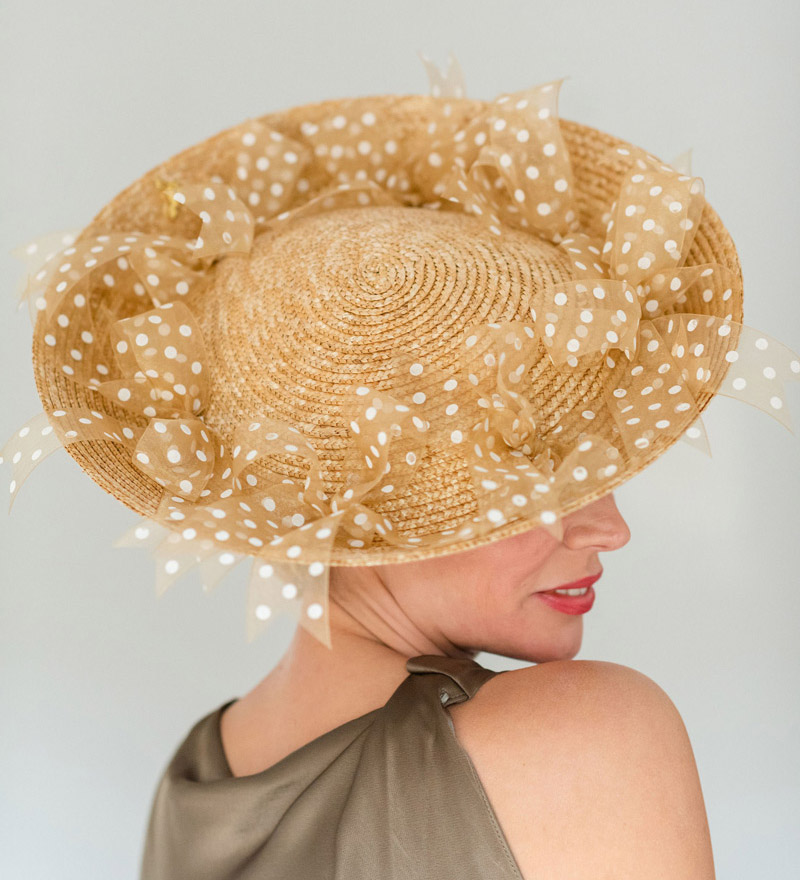 Beige upturned saucer occasion hat