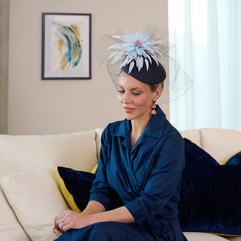V V Chapeaux Jessica's Veil Navy Occasion Hat
