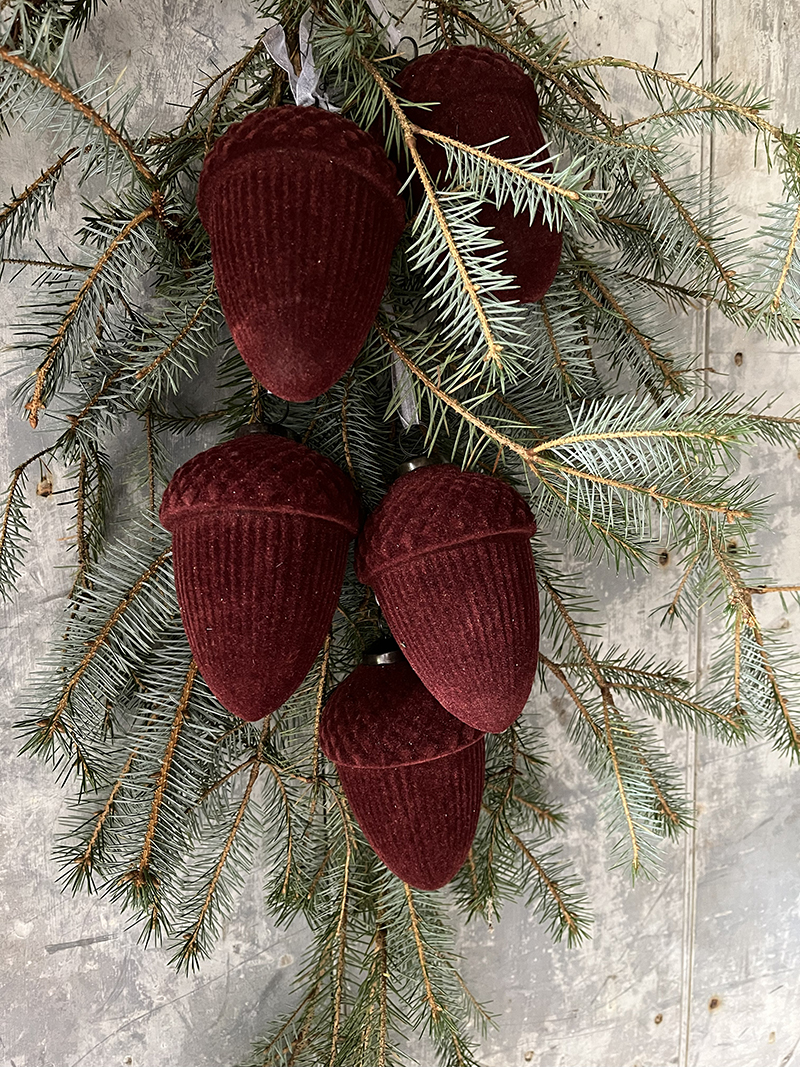 Burgundy Red Glass Acorn Display